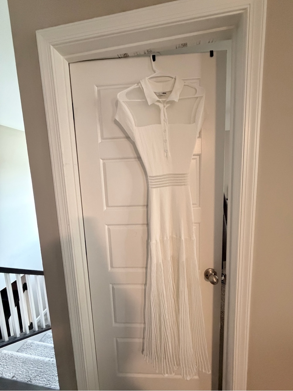 Fashion Nova White Maxi Knit Dress with Fringe Hem